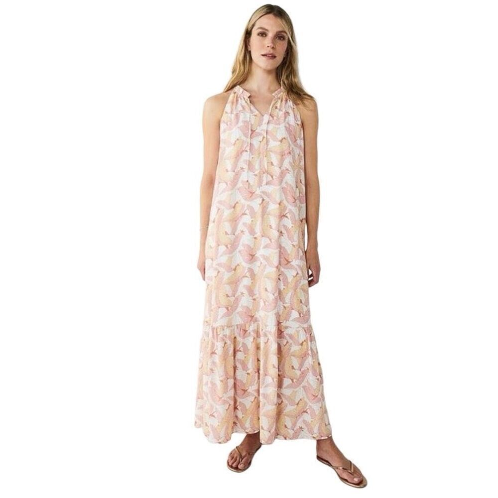 Nine West Palm Print Tiered Peasant Ankle Length Maxi Dress N0475